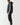 Black puffer jacket with taped sleeve stripe and hood