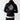 Black hoodie with large back crest graphic and drawstring hood