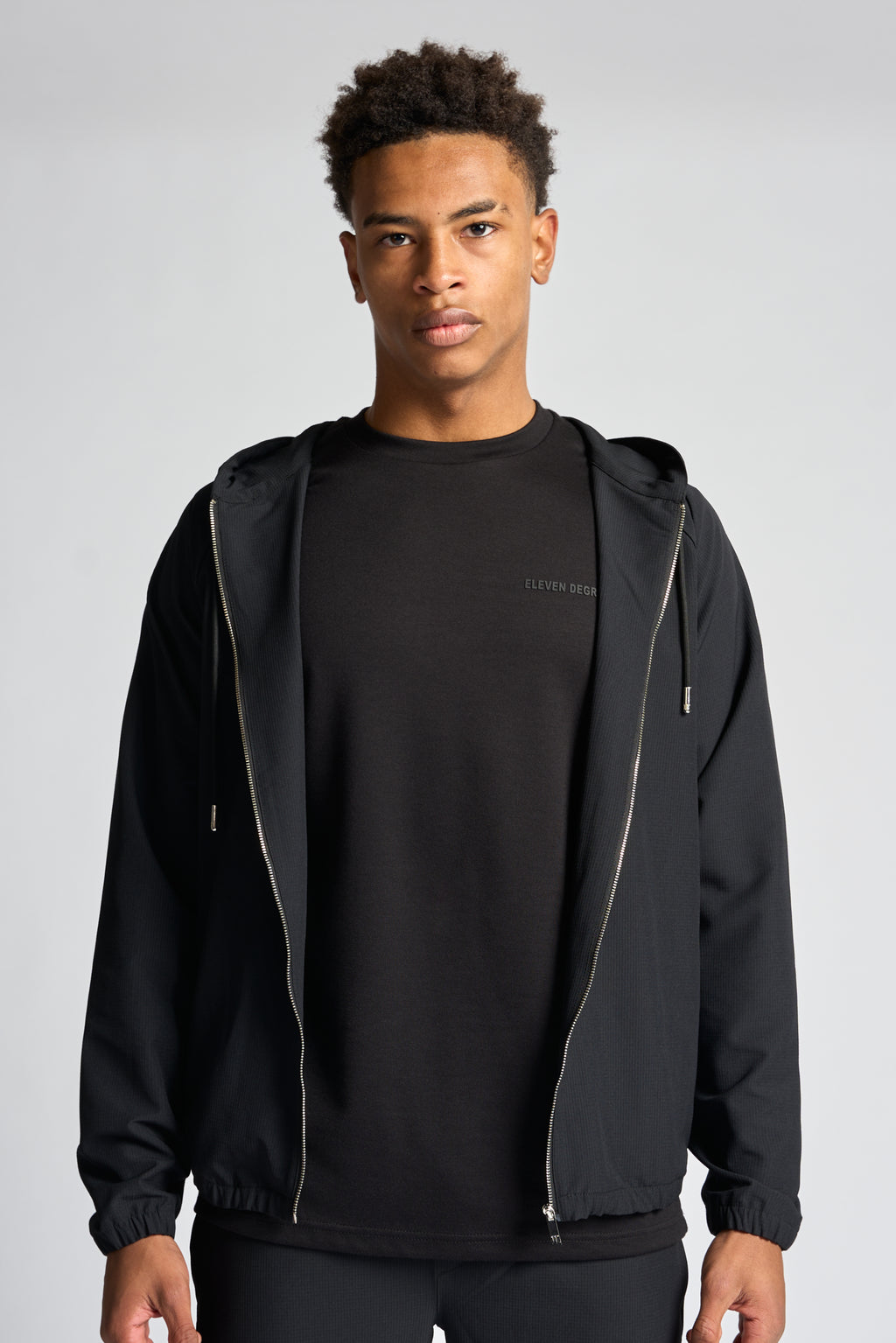 Woven Hooded Track Jacket - Black