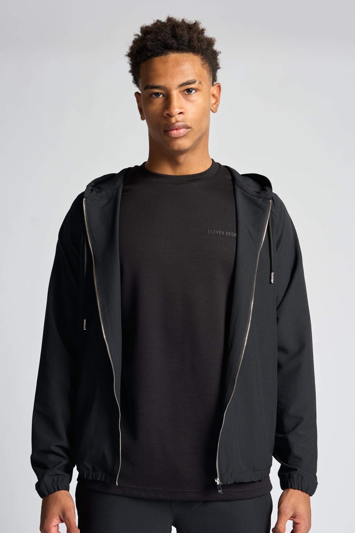 Woven Hooded Track Jacket - Black