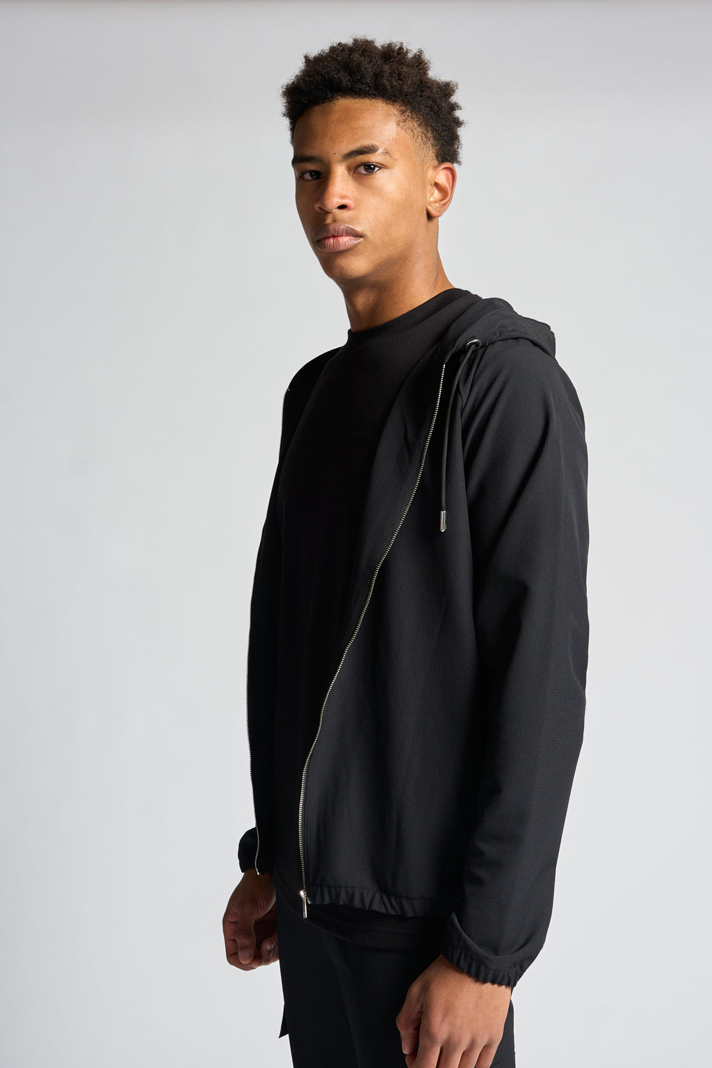 Woven Hooded Track Jacket - Black