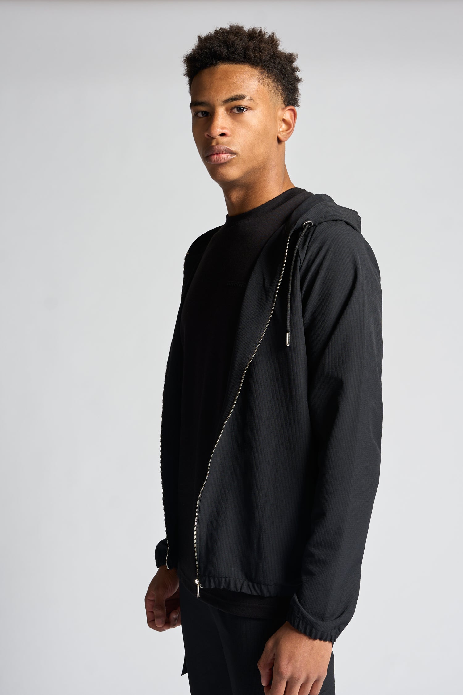 Woven Hooded Track Jacket - Black