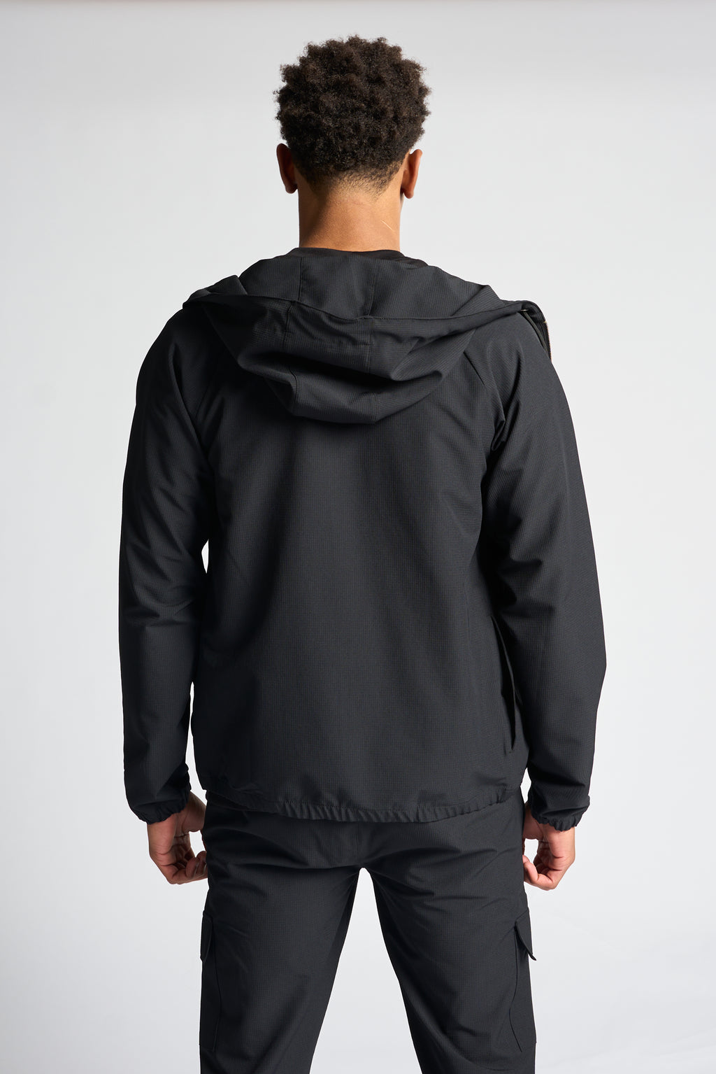 Woven Hooded Track Jacket - Black