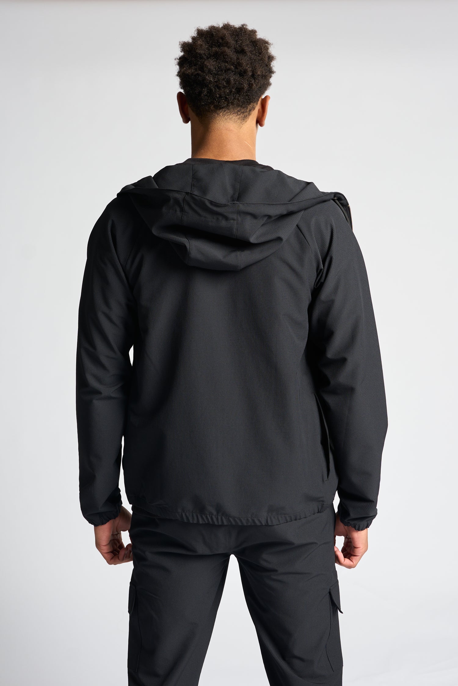 Woven Hooded Track Jacket - Black