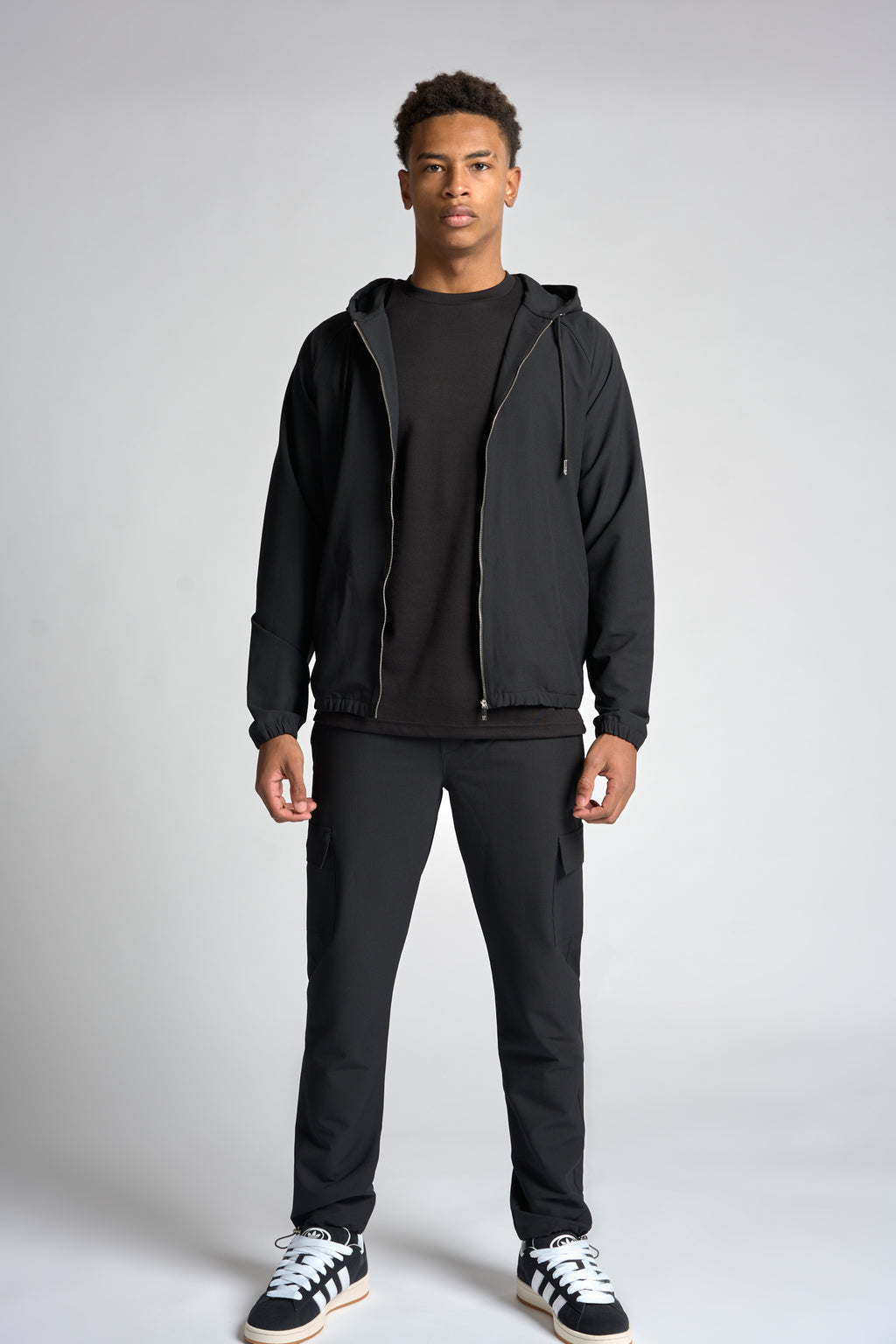 Woven Hooded Track Jacket - Black