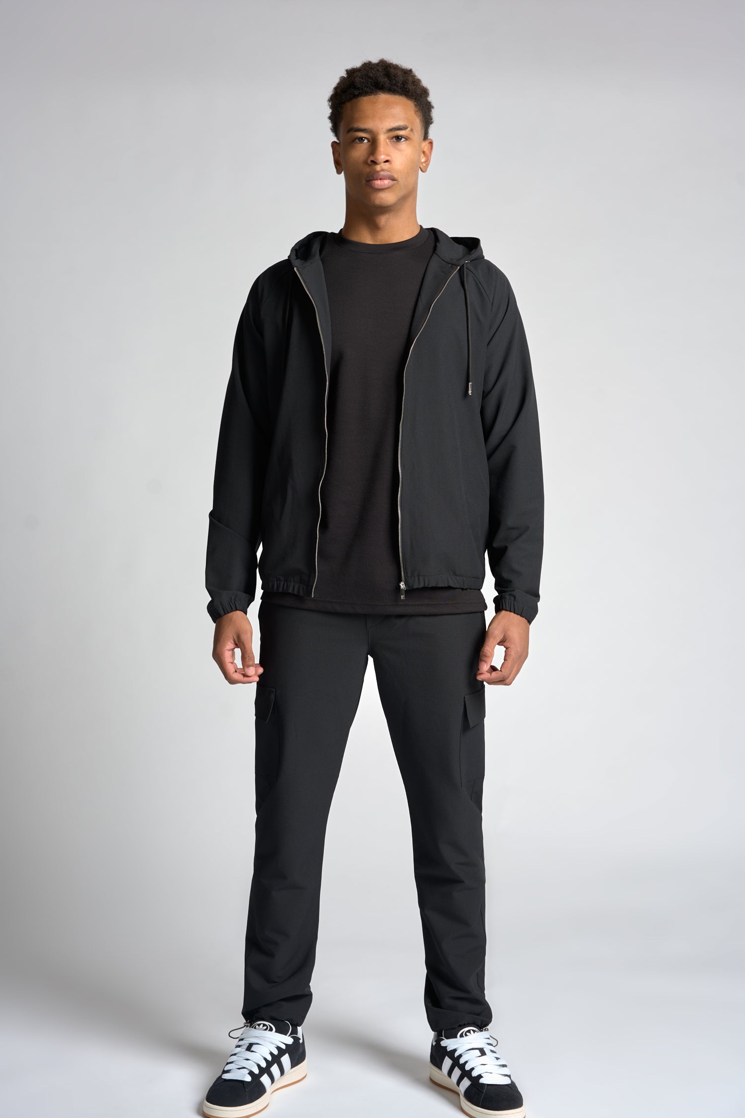 Woven Hooded Track Jacket - Black