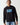 Black crewneck sweatshirt with blue gradient logo graphic on chest