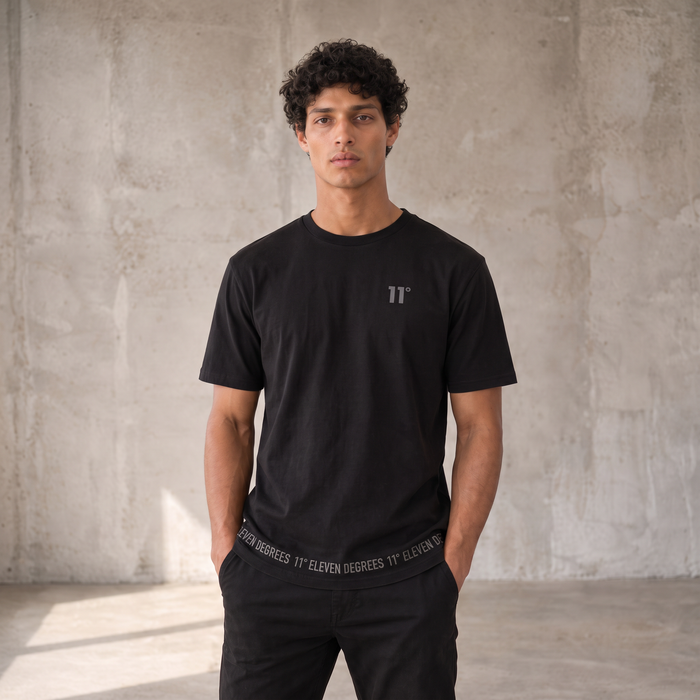 3D Embroidery Hem T-Shirt - Black