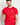 Red crew-neck T-shirt with short sleeves and small chest logo, front view on model