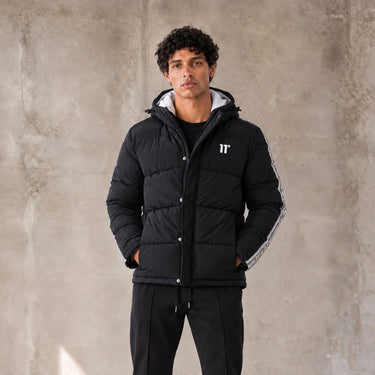 Retro Taped Puffer Jacket - Black