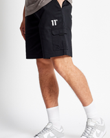 Black Woven Cargo Shorts for Men
